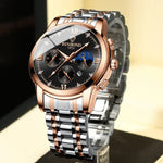 BINBOND B3591 Montre Homme Lumineuse Étanche 30m avec Calendrier, Acier Noir-Noir, Cuir Noir-Blanc-Noir, Cuir Marron-Blanc-Blanc
