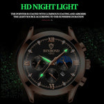 BINBOND B3591 Montre Homme Lumineuse Étanche 30m avec Calendrier, Acier Noir-Noir, Cuir Noir-Blanc-Noir, Cuir Marron-Blanc-Blanc
