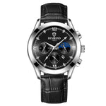 BINBOND B3591 Montre Homme Lumineuse Étanche 30m avec Calendrier, Acier Noir-Noir, Cuir Noir-Blanc-Noir, Cuir Marron-Blanc-Blanc