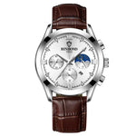 BINBOND B3591 Montre Homme Lumineuse Étanche 30m avec Calendrier, Acier Noir-Noir, Cuir Noir-Blanc-Noir, Cuir Marron-Blanc-Blanc