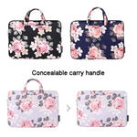 Housse d'ordinateur portable motif rose blanche H40-B01 avec poignée, 12 pouces, 13 pouces, 14 pouces, 15 pouces