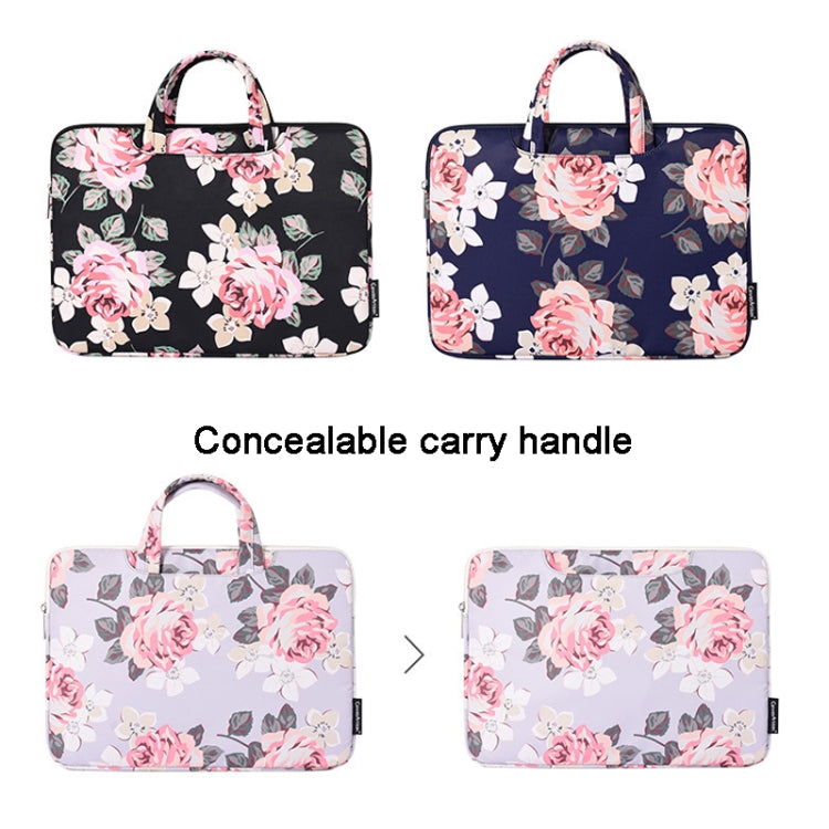 Housse d'ordinateur portable motif rose blanche H40-B01 avec poignée, 12 pouces, 13 pouces, 14 pouces, 15 pouces