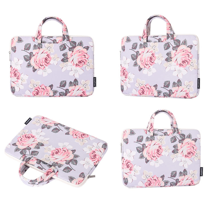Housse d'ordinateur portable motif rose blanche H40-B01 avec poignée, 12 pouces, 13 pouces, 14 pouces, 15 pouces