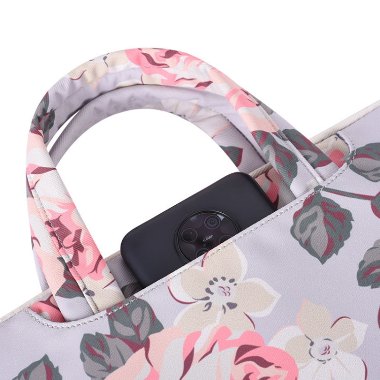 Housse d'ordinateur portable motif rose blanche H40-B01 avec poignée, 12 pouces, 13 pouces, 14 pouces, 15 pouces