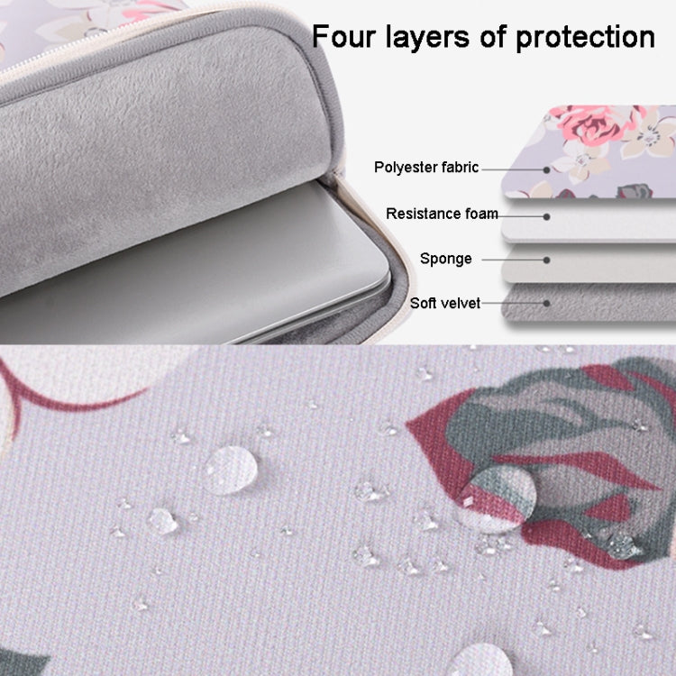 Housse d'ordinateur portable motif rose blanche H40-B01 avec poignée, 12 pouces, 13 pouces, 14 pouces, 15 pouces