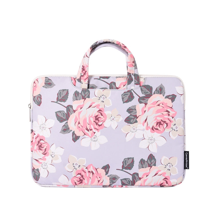 Housse d'ordinateur portable motif rose blanche H40-B01 avec poignée, 12 pouces, 13 pouces, 14 pouces, 15 pouces