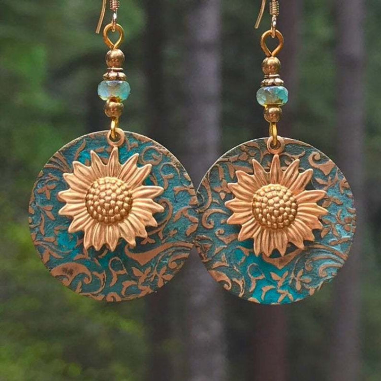 Boucles d'oreilles vintage bohèmes à deux couches, tournesol, EA584