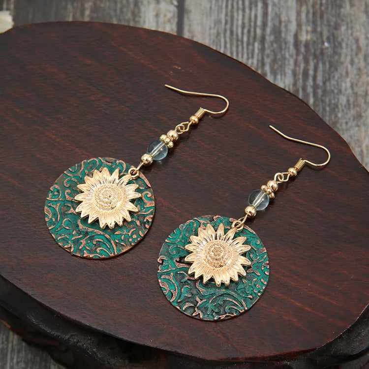 Boucles d'oreilles vintage bohèmes à deux couches, tournesol, EA584