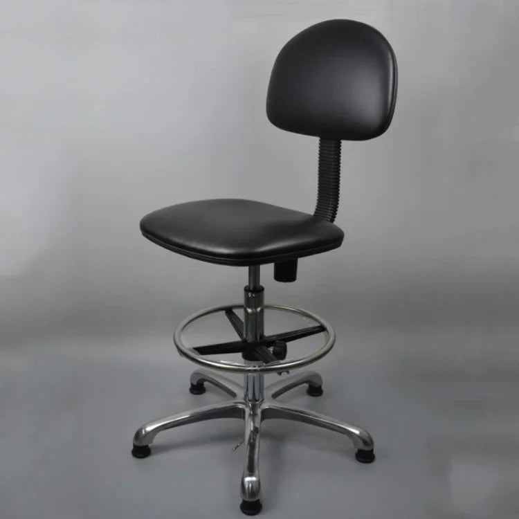 Tabouret réglable antistatique avec dossier en cuir PU et repose-pieds, spécifications : pied fixe 600-800mm, roulettes mobiles 620-820mm