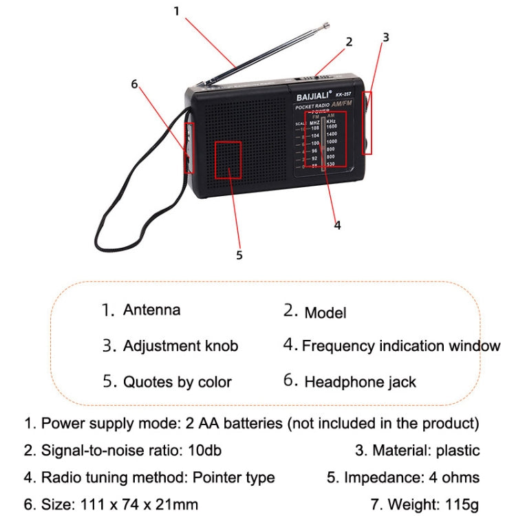 Radio FM AM Portable Rétro BAIJIALI BJL228 à Deux Bandes avec Haut-Parleur Intégré, BJL228 Blanc, BJL228 Noir