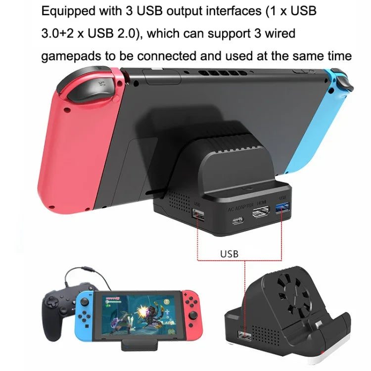 Pour Nintendo Switch / Switch OLED SW300 Convertisseur de diffusion vidéo HDMI avec base de refroidissement et chargeur