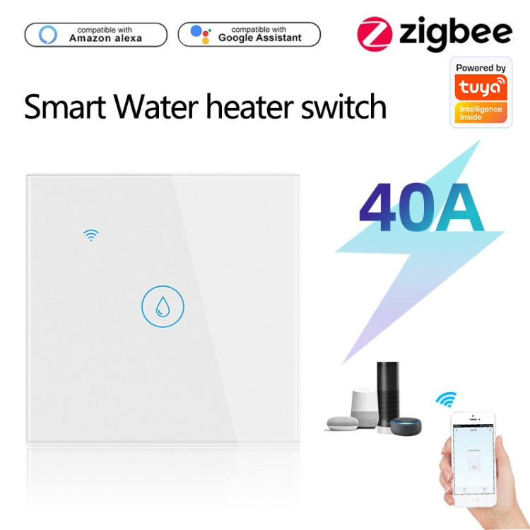Interrupteur intelligent Tuya ZigBee 40A haute puissance pour chauffe-eau, lumière, climatiseur, minuterie, commande vocale à distance, ZigBee 40A blanc, ZigBee 40A noir