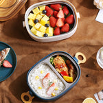 Boîte à déjeuner isotherme de bureau ovale divisée de grande capacité et portable, 600 ml (bleu inox), 600 ml (jaune inox), 600 ml (violet inox), 1,2 L (jaune inox), 1,2 L (violet inox), 600 ml (bleu plastique), 600 ml (jaune plastique)