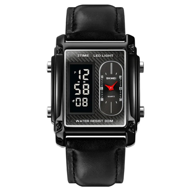SKMEI 1868 Square Double Display Waterproof Men Watch, Style:, Steel Belt (Black), Leather Belt (Black), Steel Belt (Rose Gold), Leather Belt (Rose Gold), Steel Belt (Gold), Leather Belt (Gold), Steel Belt (Silver), Leather Belt (Silver)