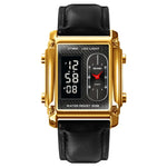 SKMEI 1868 Square Double Display Waterproof Men Watch, Style:, Steel Belt (Black), Leather Belt (Black), Steel Belt (Rose Gold), Leather Belt (Rose Gold), Steel Belt (Gold), Leather Belt (Gold), Steel Belt (Silver), Leather Belt (Silver)