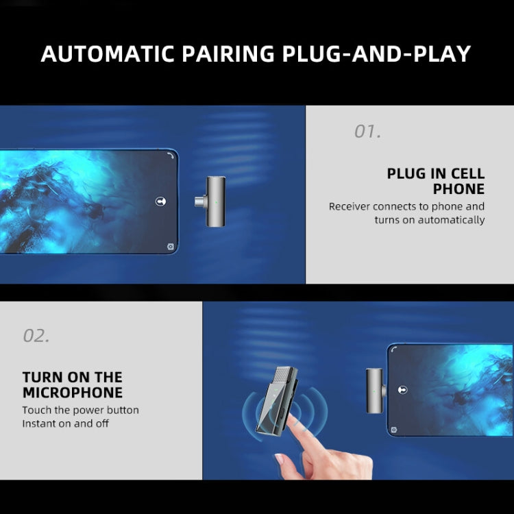 Microphone cravate sans fil à affichage numérique avec compartiment de charge, spécifications : S16-S un vers deux noir interface USB-C/Type-C, S16-S un vers deux noir interface 8 broches