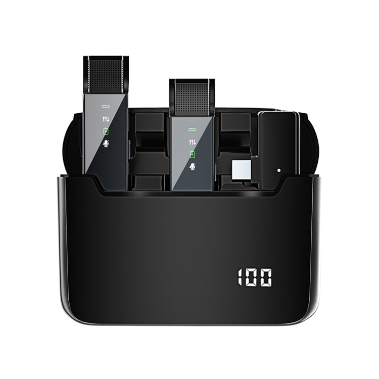 Microphone cravate sans fil à affichage numérique avec compartiment de charge, spécifications : S16-S un vers deux noir interface USB-C/Type-C, S16-S un vers deux noir interface 8 broches