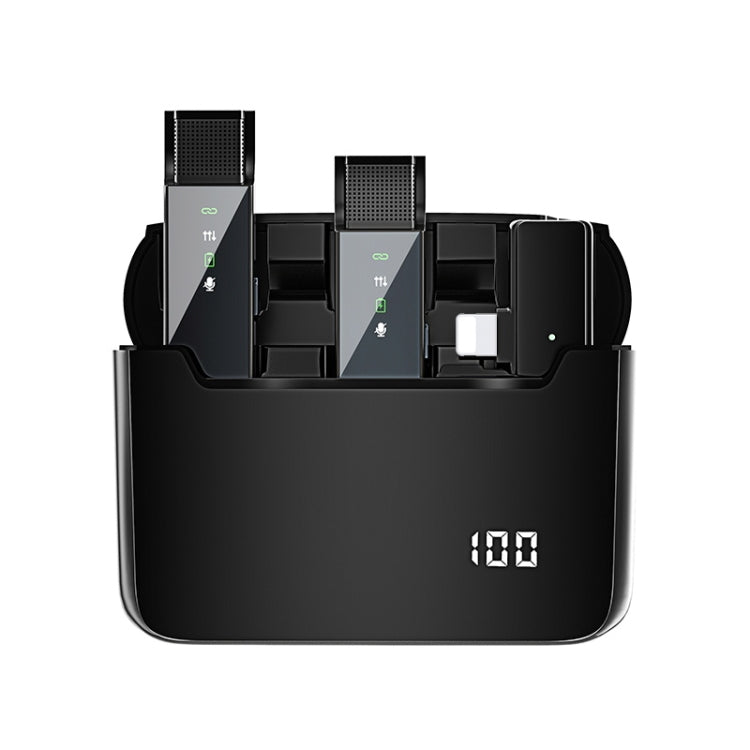 Microphone cravate sans fil à affichage numérique avec compartiment de charge, spécifications : S16-S un vers deux noir interface USB-C/Type-C, S16-S un vers deux noir interface 8 broches