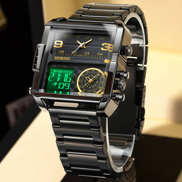Montre sportive multifonction carrée étanche à quartz BINBOND B3332