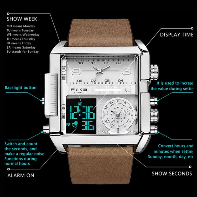 Montre sportive multifonction carrée étanche à quartz BINBOND B3332