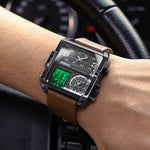 Montre sportive multifonction carrée étanche à quartz BINBOND B3332