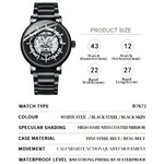 Montre multifonction à quartz étanche avec cadran creux lumineux BINBOND B7872, acier noir-noir-blanc, acier blanc-noir-blanc, or complet-noir-or, cuir noir-noir-noir, cuir noir-blanc-noir, cuir noir-or complet-noir