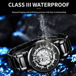 Montre multifonction à quartz étanche avec cadran creux lumineux BINBOND B7872, acier noir-noir-blanc, acier blanc-noir-blanc, or complet-noir-or, cuir noir-noir-noir, cuir noir-blanc-noir, cuir noir-or complet-noir