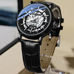 Montre multifonction à quartz étanche avec cadran creux lumineux BINBOND B7872, acier noir-noir-blanc, acier blanc-noir-blanc, or complet-noir-or, cuir noir-noir-noir, cuir noir-blanc-noir, cuir noir-or complet-noir