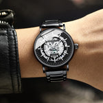 Montre multifonction à quartz étanche avec cadran creux lumineux BINBOND B7872, acier noir-noir-blanc, acier blanc-noir-blanc, or complet-noir-or, cuir noir-noir-noir, cuir noir-blanc-noir, cuir noir-or complet-noir