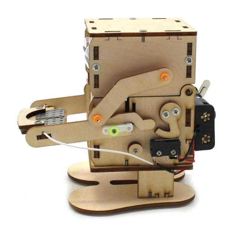 Robot mangeur de pièces de monnaie - Kit de bricolage scientifique éducatif pour enfants, en bois.