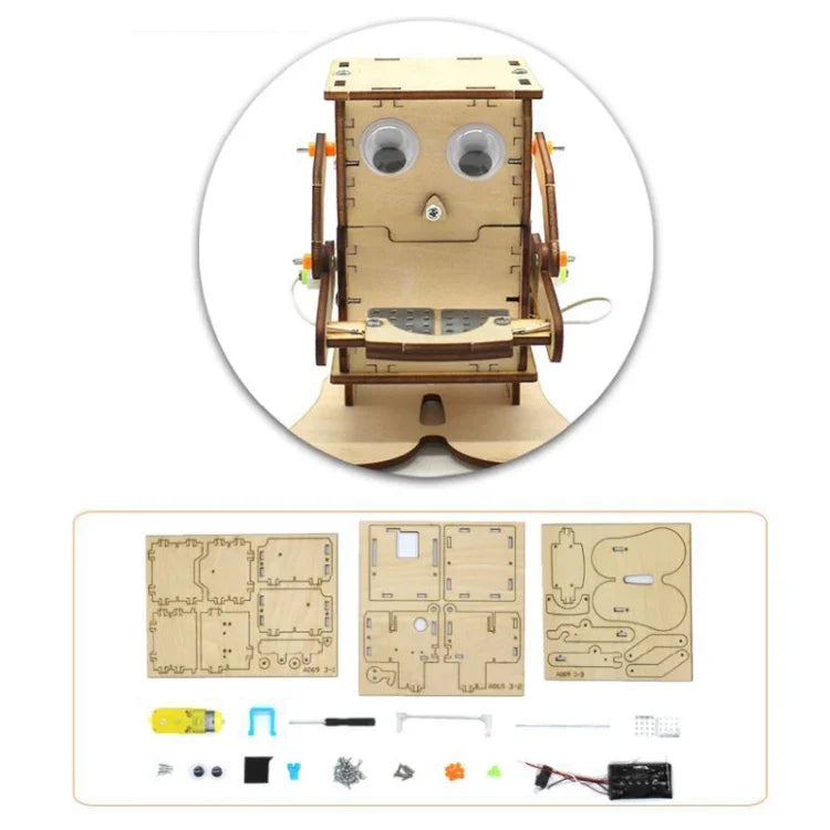 Robot mangeur de pièces de monnaie - Kit de bricolage scientifique éducatif pour enfants, en bois.
