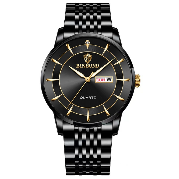 Montre étanche à quartz lumineuse BINBOND B2077 30M avec boucle papillon, bracelet acier pour homme