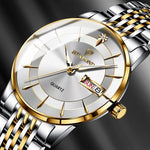 Montre étanche à quartz lumineuse BINBOND B2077 30M avec boucle papillon, bracelet acier pour homme