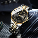 Montre étanche à quartz lumineuse BINBOND B2077 30M avec boucle papillon, bracelet acier pour homme