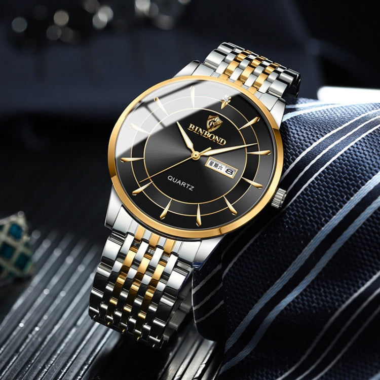 Montre étanche à quartz lumineuse BINBOND B2077 30M avec boucle papillon, bracelet acier pour homme