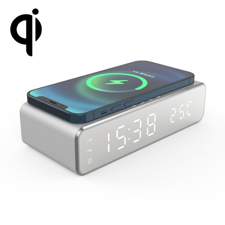 W258 Avec horloge / affichage de la température Téléphone de bureau / Écouteur Chargement sans fil, W258 5W (Argent), W258 5W (Noir)