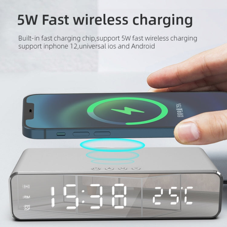 W258 Avec horloge / affichage de la température Téléphone de bureau / Écouteur Chargement sans fil, W258 5W (Argent), W258 5W (Noir)