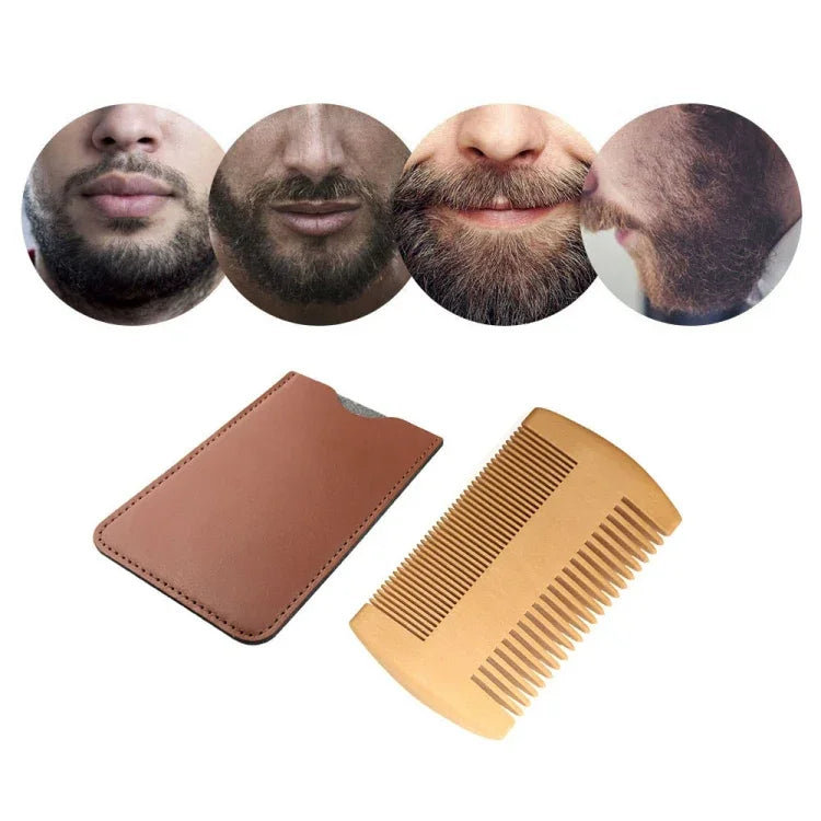 Peigne à barbe en bois TW-BC90, peigne à barbe double-face avec étui en cuir PU, en bois