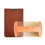 Peigne à barbe en bois TW-BC90, peigne à barbe double-face avec étui en cuir PU, en bois