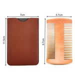 Peigne à barbe en bois TW-BC90, peigne à barbe double-face avec étui en cuir PU, en bois