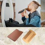 Peigne à barbe en bois TW-BC90, peigne à barbe double-face avec étui en cuir PU, en bois