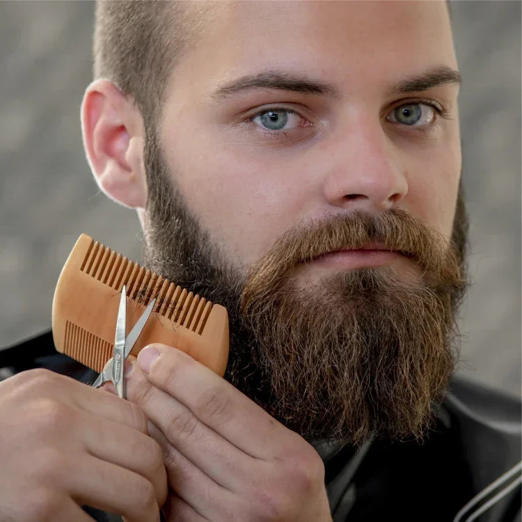 Peigne à barbe en bois TW-BC90, peigne à barbe double-face avec étui en cuir PU, en bois