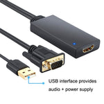 Câble adaptateur HD55Y VGA vers HDMI VGA+USB vers convertisseur HD 1080P avec alimentation, VGA+USB vers HDMI