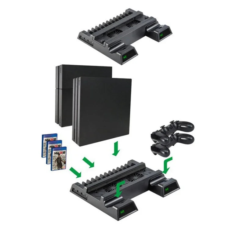 Support vertical de refroidissement pour console PS4 / PS4 Slim / PS4 Pro avec chargeur double manette, JL-P1908