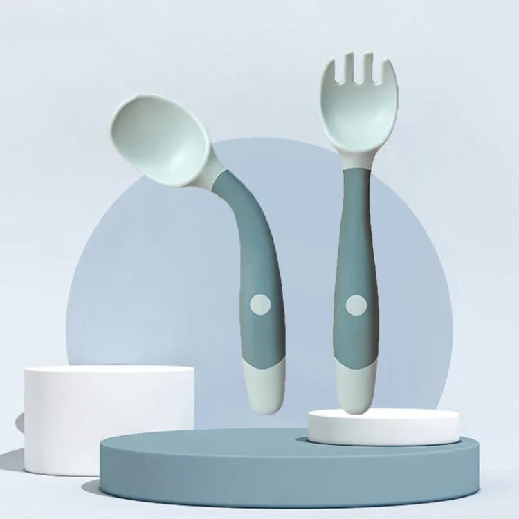 Vaisselle d'apprentissage pour enfants, cuillère souple en silicone pliable, verte