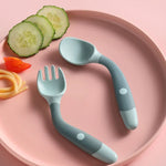 Vaisselle d'apprentissage pour enfants, cuillère souple en silicone pliable, verte