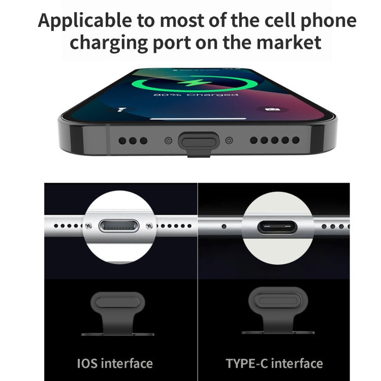 Cache-prise anti-poussière autocollant de port de charge de téléphone portable en silicone 10pcs, anti-perte, 8 broches, USB-C/Type-C