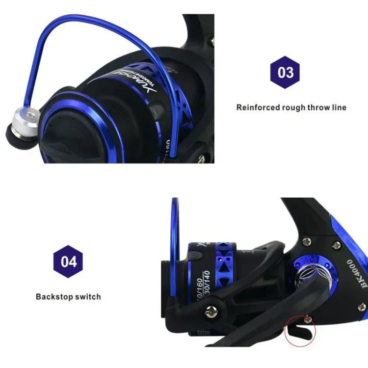 Moulinet de pêche Spinning avec bobine en métal robuste et haute vitesse pour la pêche en mer, YUMOSHI BK1000, YUMOSHI BK2000, YUMOSHI BK3000, YUMOSHI BK4000, YUMOSHI BK5000, YUMOSHI BK6000, YUMOSHI BK7000