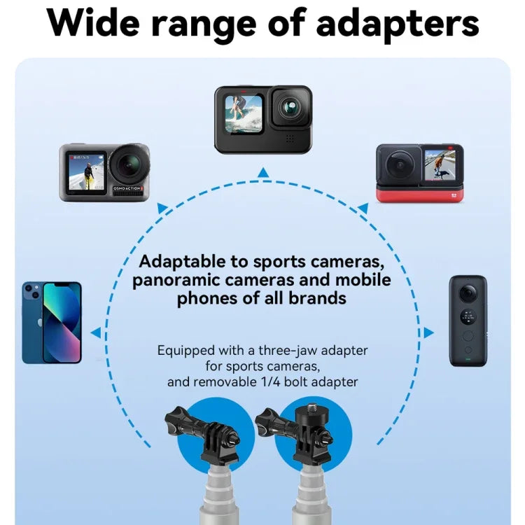 Perche à selfie monopode TELESIN 3M en fibre de carbone avec vis 1/4 pour caméra d'action, 3 m