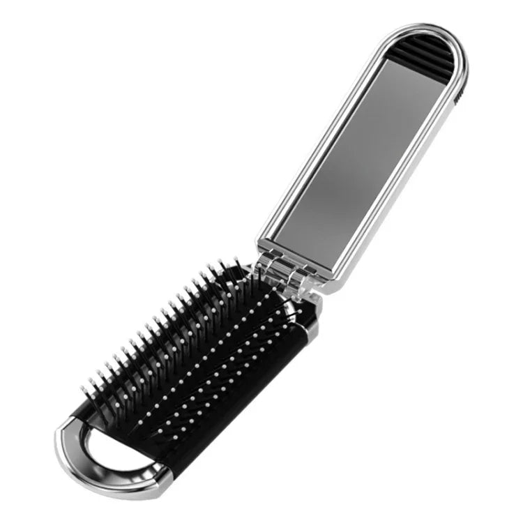 Peigne 2 en 1 avec miroir intégré, coussin massant, peigne pliant portable, peigne miroir